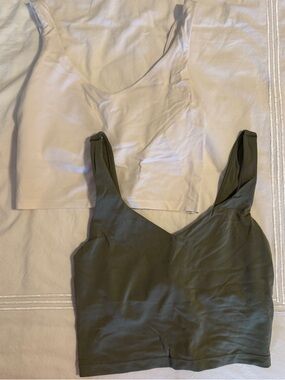 aerie Scoop Neck Crop Tank Tops - White & Olive